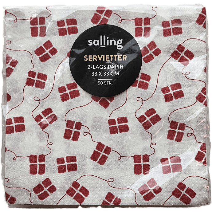 Salling mønstrede servietter 33x33 cm 50-pak - Dannebrog