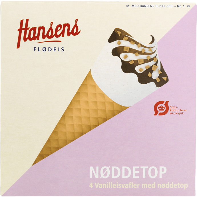 Flødeisvafler m. vanilje, chokolade og hasselnødder øko