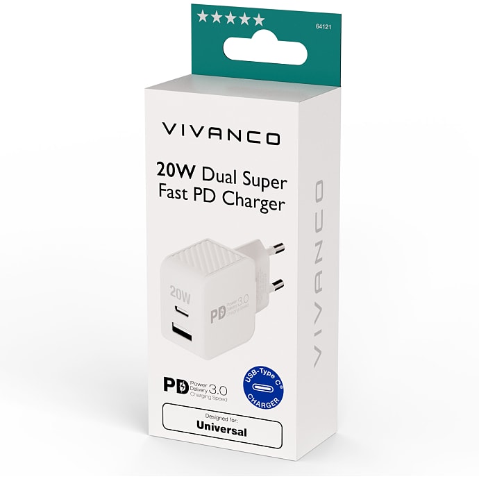 Vivanco hurtigoplader 20 W - hvid