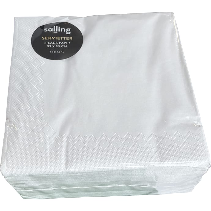 Salling ensfarvede servietter 33x33 cm 100-pak - hvid