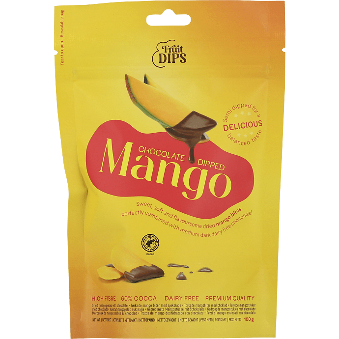 Tørret mango m. mørk chokolade