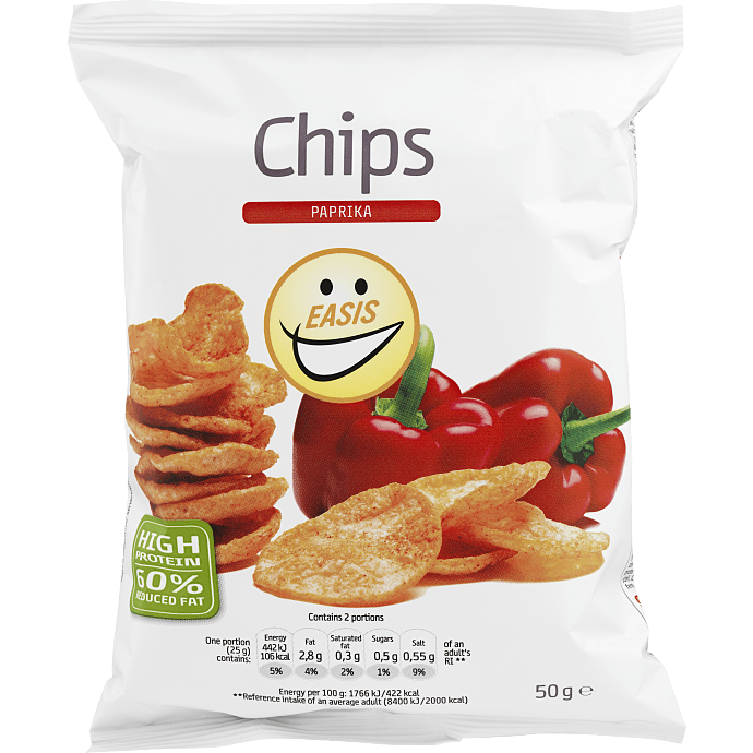 Sojaproteinchips m. paprika fedtreduceret
