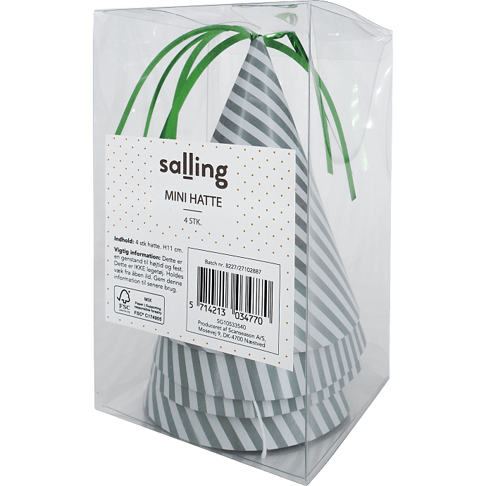 Salling mini festhat med striber 4-pak - Grøn