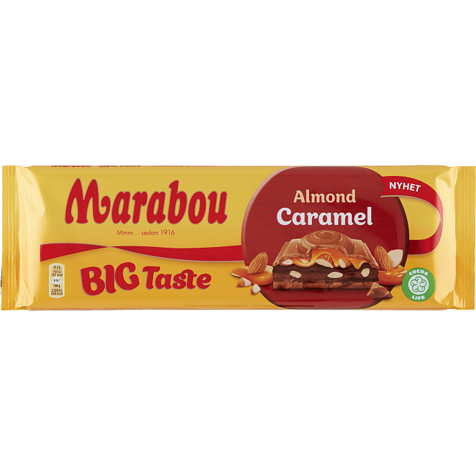 Mælkechokolade m. fyld af mandelkakaocreme, karamelcreme og saltede mandler