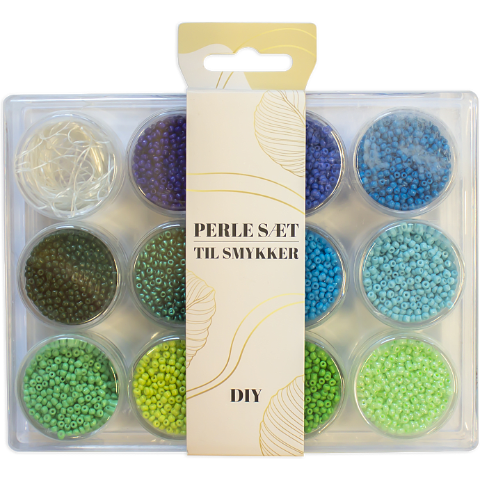 Perleæske små perler 12 stk. - grønne toner