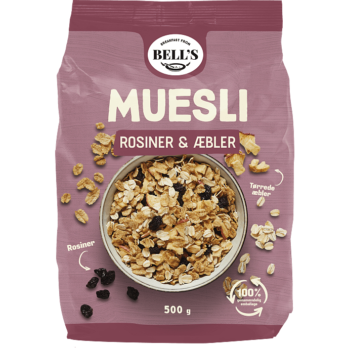 Müsli m. rosiner og æble