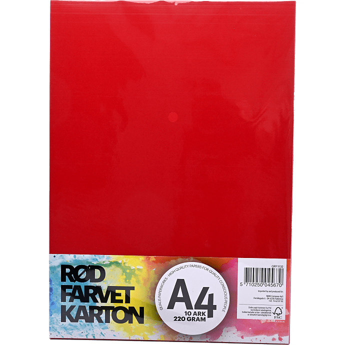 Farvet karton A4 10 ark - rød