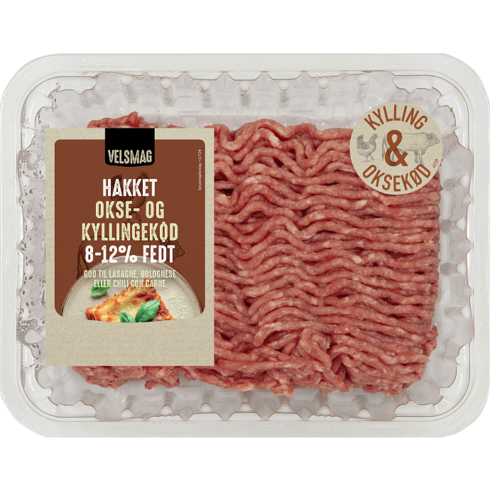 Hakket okse- og kyllingekød 8-12% fedt