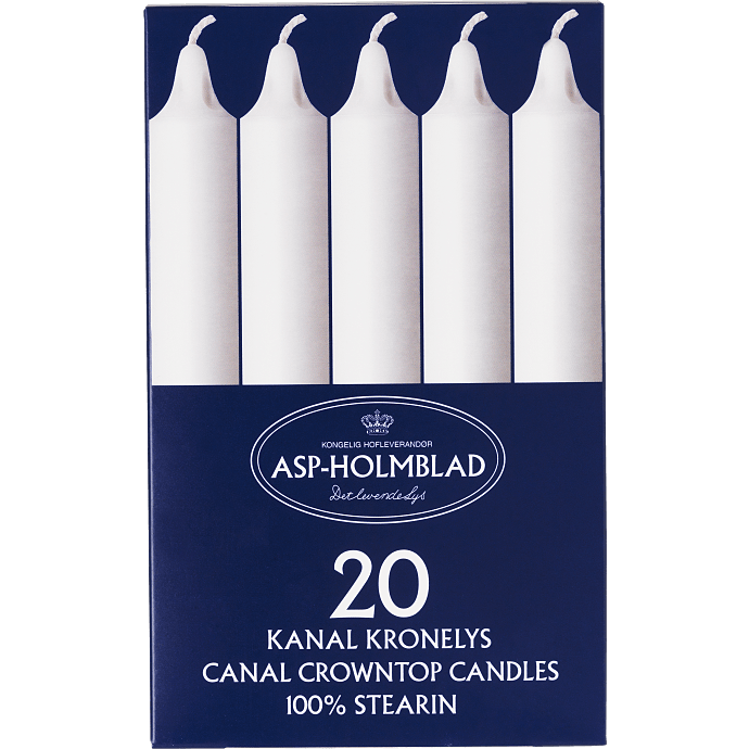 Kronelys ren stearin 2,4x20 cm 20-pak - hvid