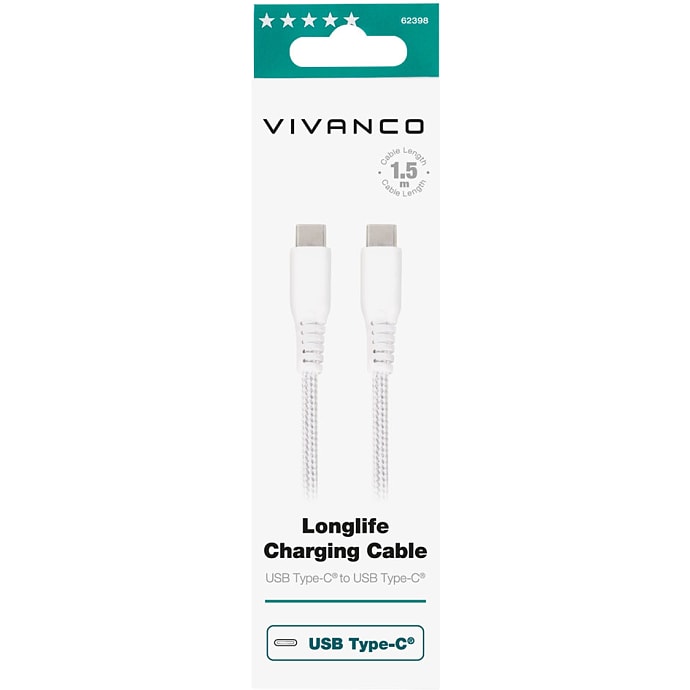 Vivanco opladerkabel 1,5 meter - hvid