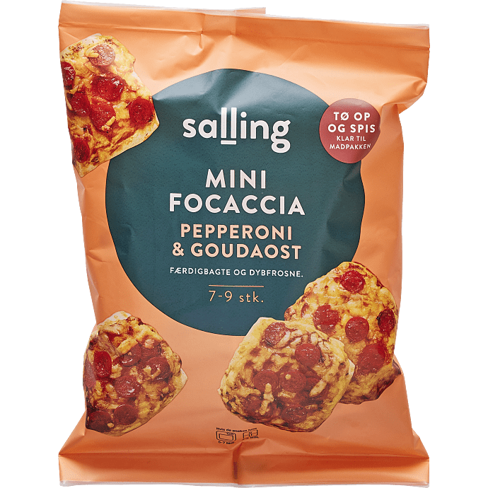 Mini foccacia m. pepperoni og gouda