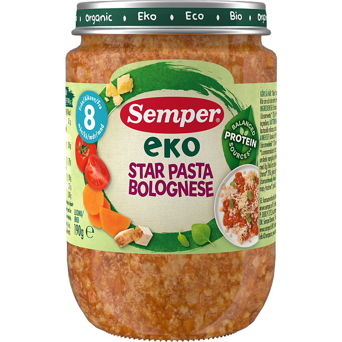 Mos m. pasta bolognese fra 8 mdr øko