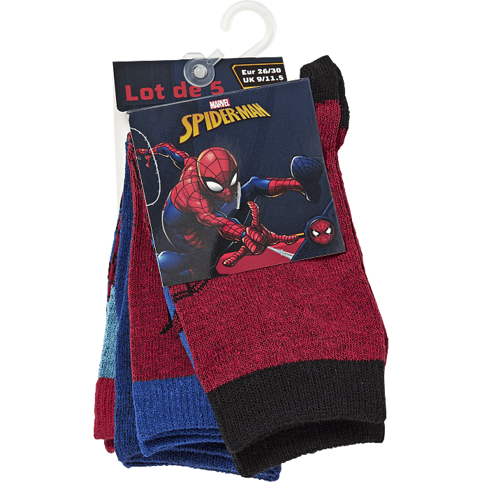 Spider-Man børne 5-pak strømper str. 26/30 - rød/blå/sort