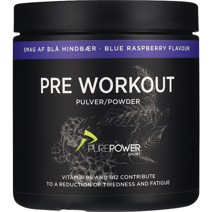 Pre workout-pulver m. blå hindbærssmag