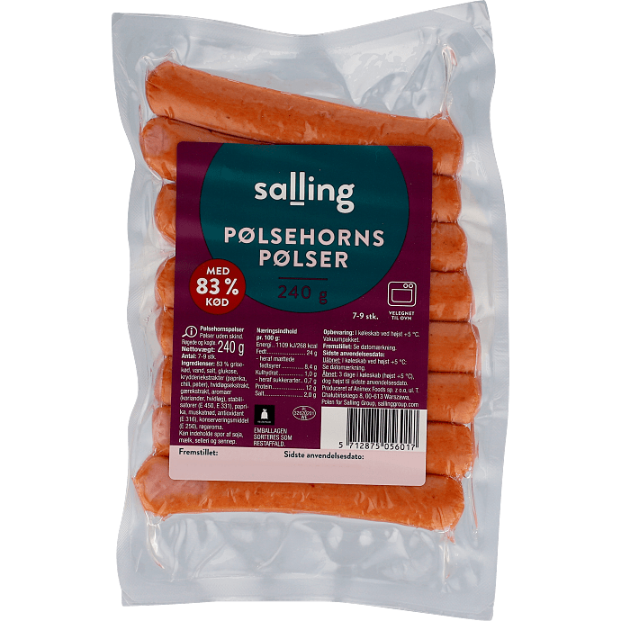 Pølsehornspølser 83% grisekød