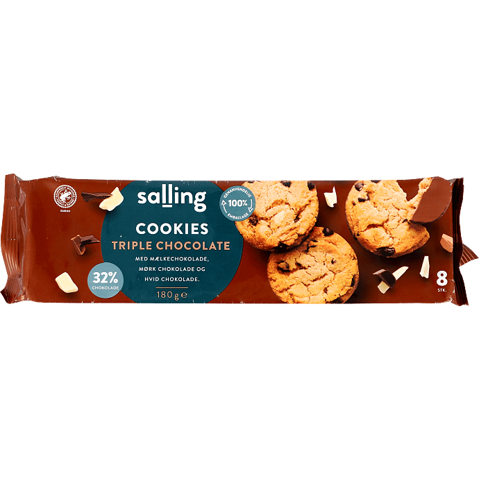 Cookies m. mørk, lys og hvid chokoladestykker