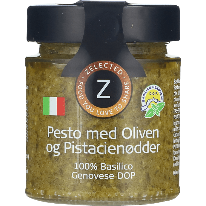 Pistacie- og olivenpesto