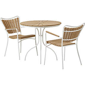 Kerteminde Ø80 nonwood cafésæt med 2 stole - Teak/Hvid