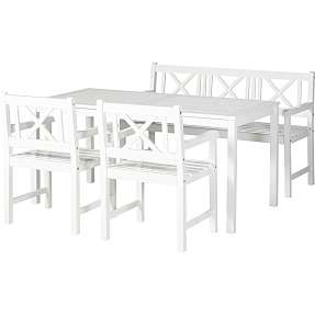 Rosenborg havemøbelsæt: 1 bænk, 1 bord og 2 stole - hvid højglans