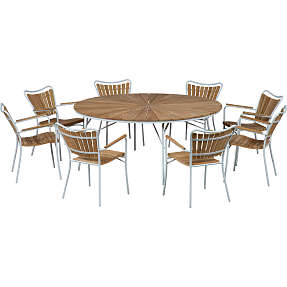 Kerteminde Ø170 teak havemøbelsæt med 8 stole - Teak/hvid