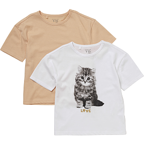 VRS børne 2-pak T-shirt str. 134/140 - hvid/beige