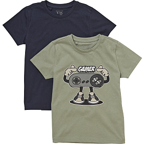 VRS børne 2-pak T-shirt str. 146/152 - grøn/blå