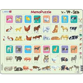 Puslespil Memopuzzle forældre og barn dyr - 32 brikker