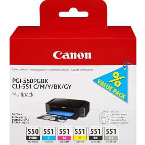 Canon PGI-550/CLI-551 PGBK/C/M/Y/BK/GY blækpatroner - sort/farve