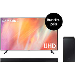 Samsung 75" UHD TV UE75AU7105 inkl. HW-B440 soundbar | Køb på .dk!