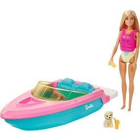 Barbie-dukke med båd og hund | på
