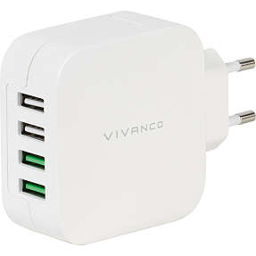 Vivanco 4 x USB-hjemmeoplader 4.8A automatisk - hvid