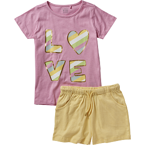 VRS børne sæt med shorts str. 98/104 - pink/gul