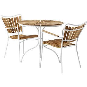 Kerteminde Ø80cm teak cafésæt med 2 stole - Teak/hvid