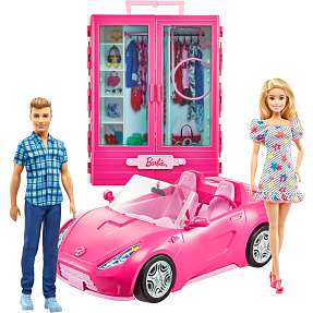 Barbie®- og Ken®-dukker med klædeskab og cabriolet