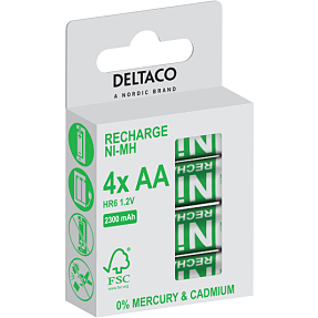Deltaco 4-pak AA 2300mAh genopladelige batterier