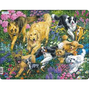 Puslespil Hunde på blomstereng - 32 brikker