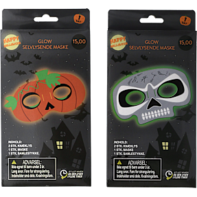 Halloween glow maske - flere varianter - assorteret