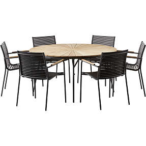 Kerteminde Ø170 cm havemøbelsæt med 6 Mood Classic stole - Teak/Antracit
