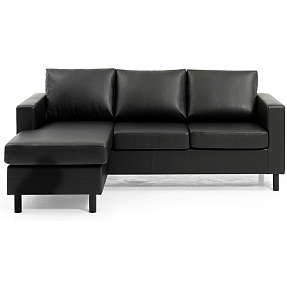 Oslo sofa med vendbar chaiselong med sorte træben - sort pu læder