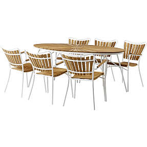 Kerteminde 180x90 teak havemøbelsæt med 6 stole - Teak/Hvid