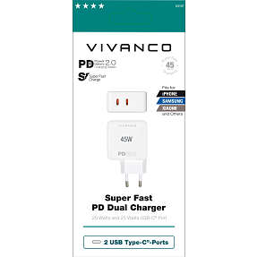 Vivanco oplader 2 USB udgange 45 W - hvid
