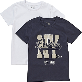VRS børne 2-pak T-shirt str. 122/128 - blå/hvid