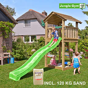 Jungle Gym Cottage legetårn med sand og rutsjebane - grøn