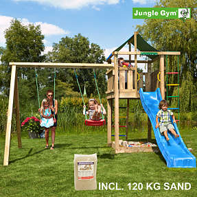 Jungle Gym Lodge inkl. swing, sand & blå slide