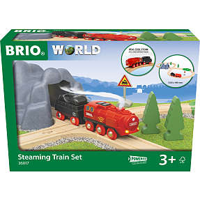 Brio togbane med rødt damplokomotiv