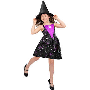 Halloween heksekostume med stjerner kostume str. 116