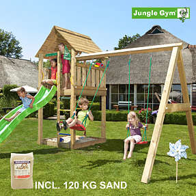 Jungle Gym Cabin inkl. swing, sand & grøn slide