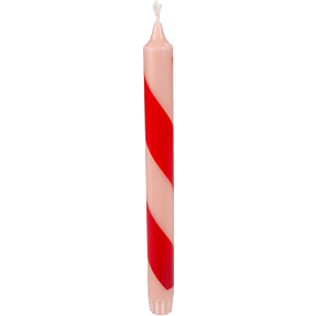 Kronelys med striber 2,2x24 cm - nude/rød