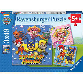 Paw Patrol Super Pups puslespil - 3x49 brikker