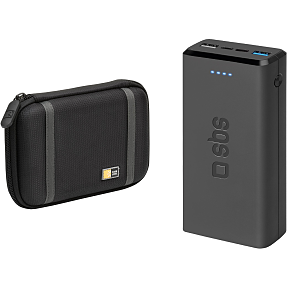 SBS powerbank 20.000 mAh sort inkl. Caselogic taske